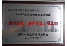 2016年度物業管理業主也滿意度深圳指數抽樣單位“領先30”企業
